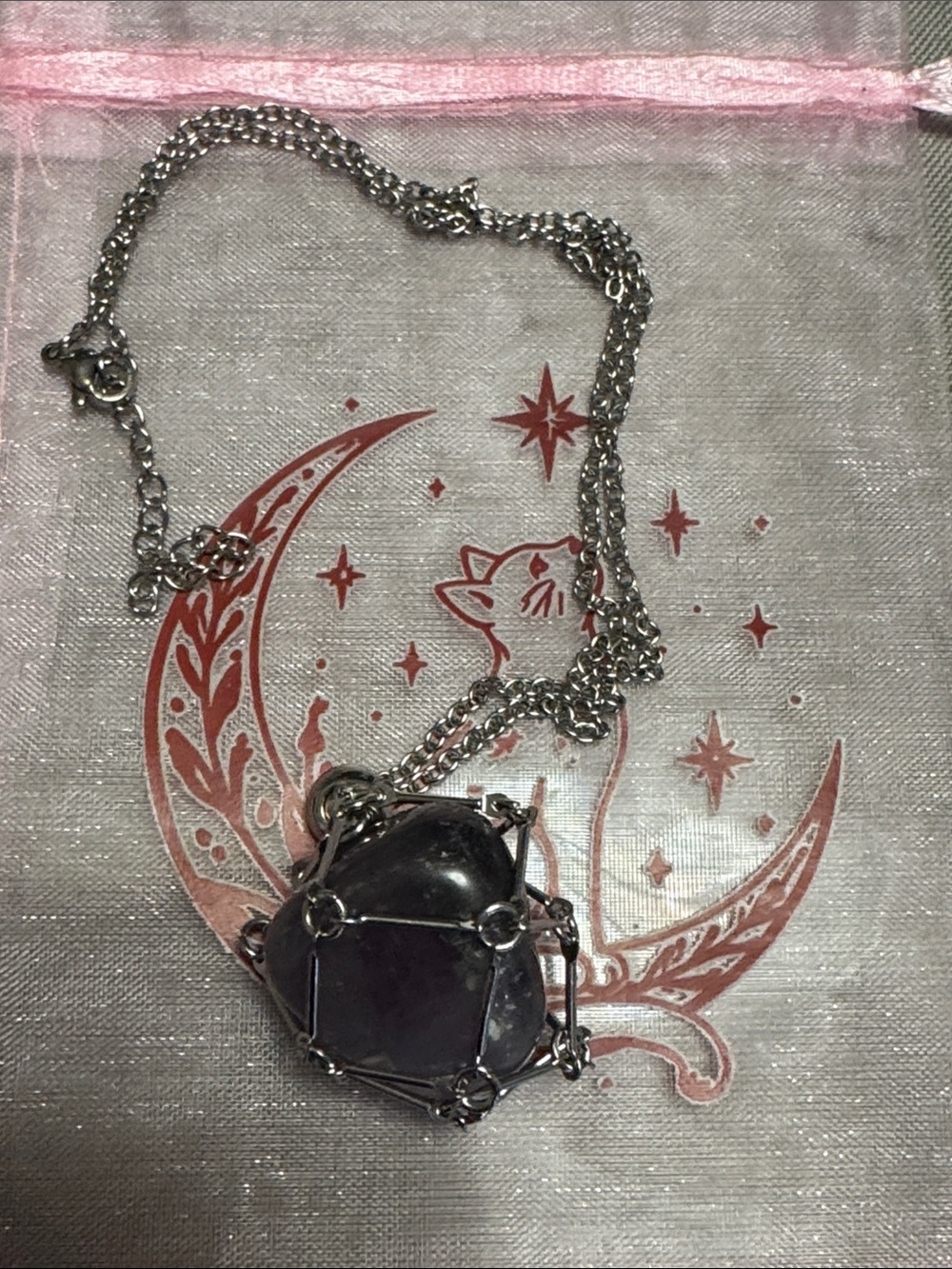 Silver Resizable Necklace with Purple Stone Pendant - Women Jewelry